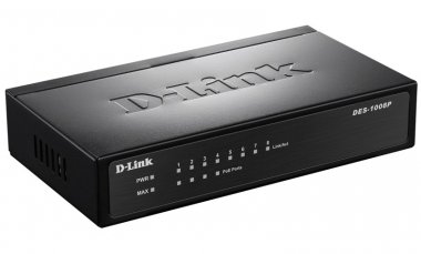 Фотография товара 'D-Link DES-1008P Неуправляемый коммутатор с 8 портами 10/100Base-TX (4 порта PoE 802.3af, PoE-бюджет 52 Вт)'