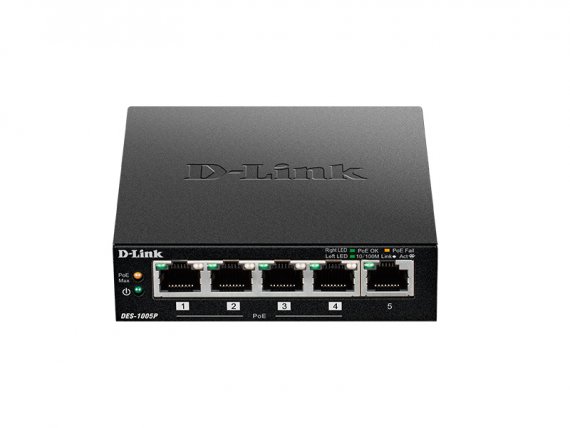 Фотография товара 'D-Link DES-1005P/B Коммутатор Unmanaged Switch 5x100Base-TX'