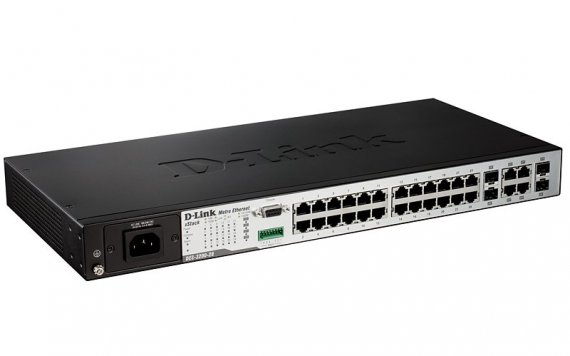 Фотография товара 'D-Link DES-3200-28/UPS Управляемый L2 коммутатор, 24x100Base-TX, 2x1000Base-X SFP, 2xCombo 1000Base-T/SFP'
