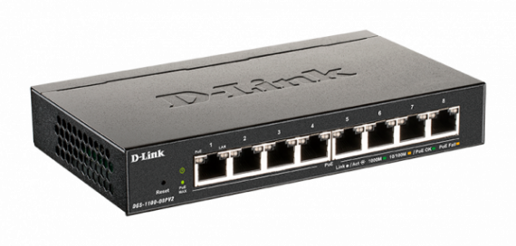 Фотография товара 'D-Link DGS-1100-08PV2 Настраиваемый L2 PoE-коммутатор, 8х1000Base-T PoE'